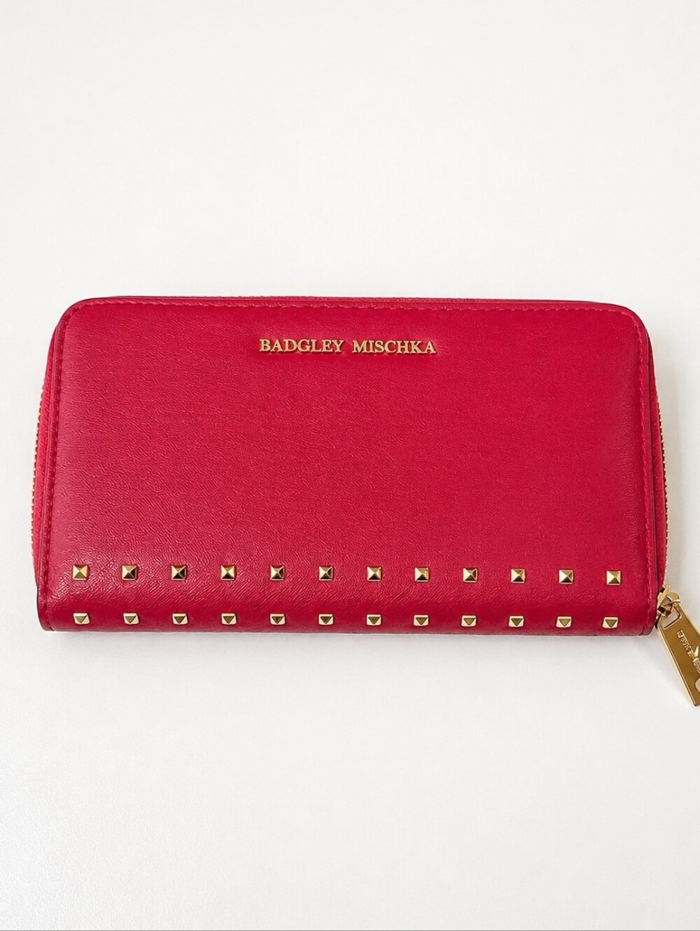 BADGLEY MISCHKA Bright Red Studded Zip Wallet